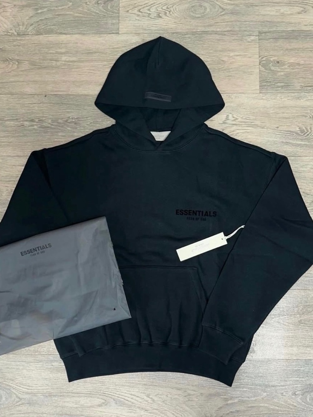 Essentials Men's Black Hooded Pullover Sweatshirt